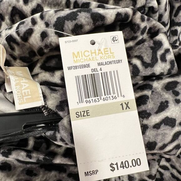 MICHAEL MICHAEL KORS Gray Leopard Print Long Sleeve Boat Neck Mini Dress - Picture 6 of 9